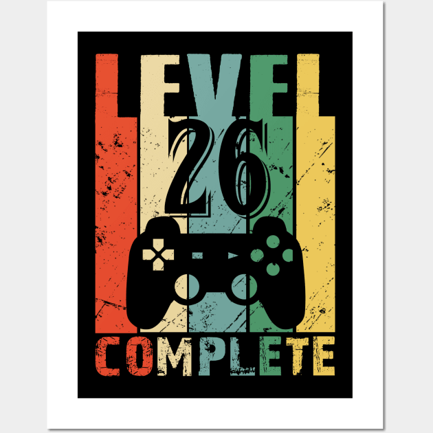 Vintage 26th Wedding Anniversary Level 26 Complete Funny Video Gamer Birthday Gift Ideas Wall Art by smtworld